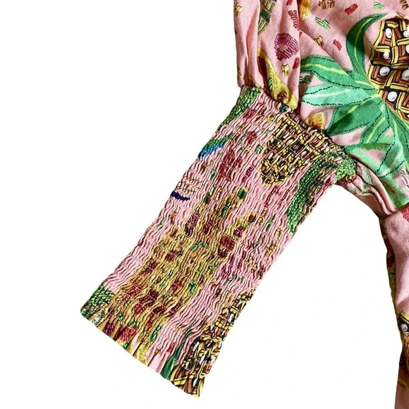 Farm Rio Pink Tropical Fruits Puff Sleeve Sweetheart Mini Dress XS - Picture 5 of 16